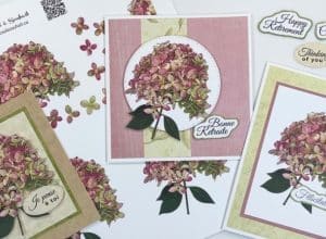 Cartes de voeux avec hydrangeas.