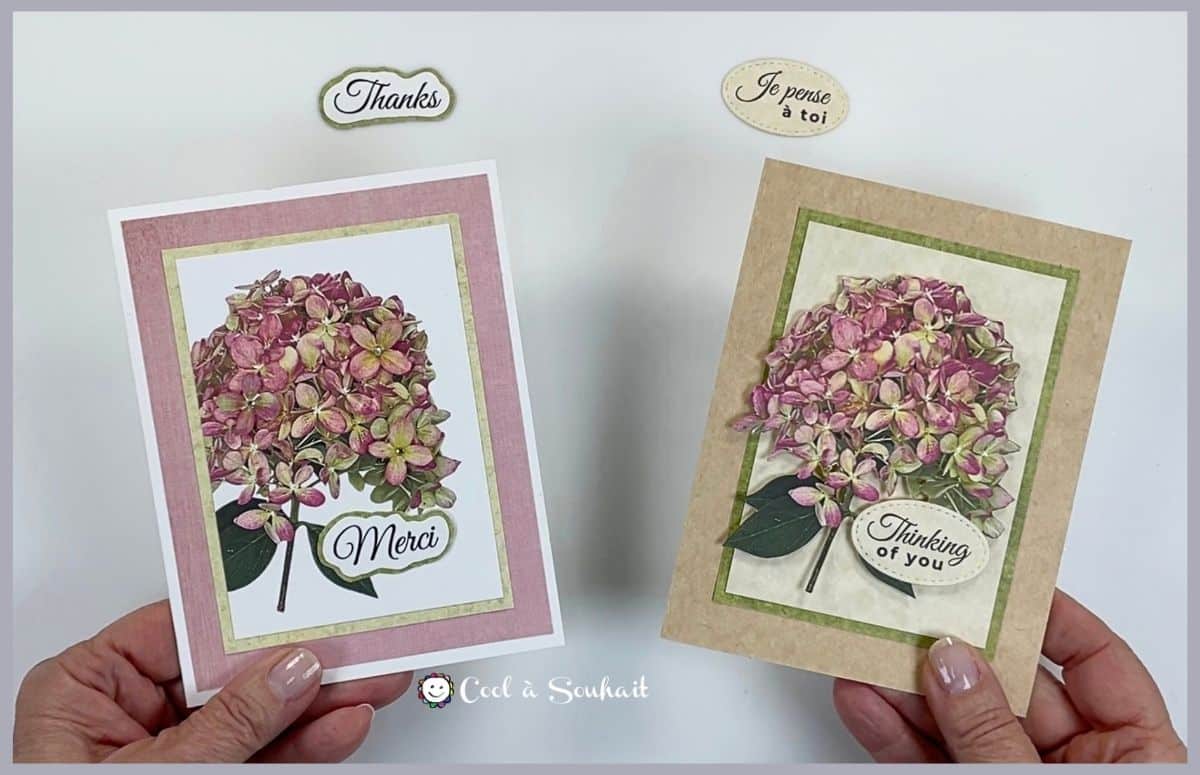 2 cartes de voeux avec hydrangeas. Elles sont en format A2.