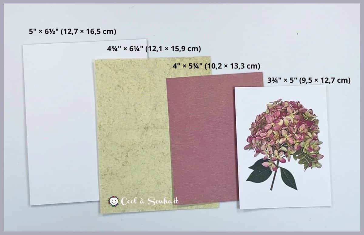Dimensions des couches de papier pour une carte de voeux 5" x 6.5""